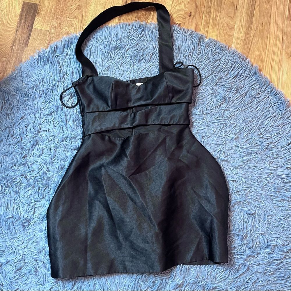 Lane JT Black Structured Mini Dress Halter Cutout Bustier Style Size L